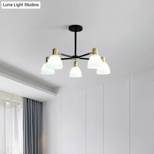 Modern Milky Glass Dome Pendant Light Stylish 5/6/8-Light Golden Chandelier Fixture