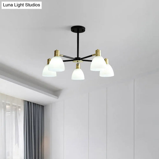 Modern Golden Chandelier Ceiling Pendant Light - Milky Glass Dome 5/6/8 Lights