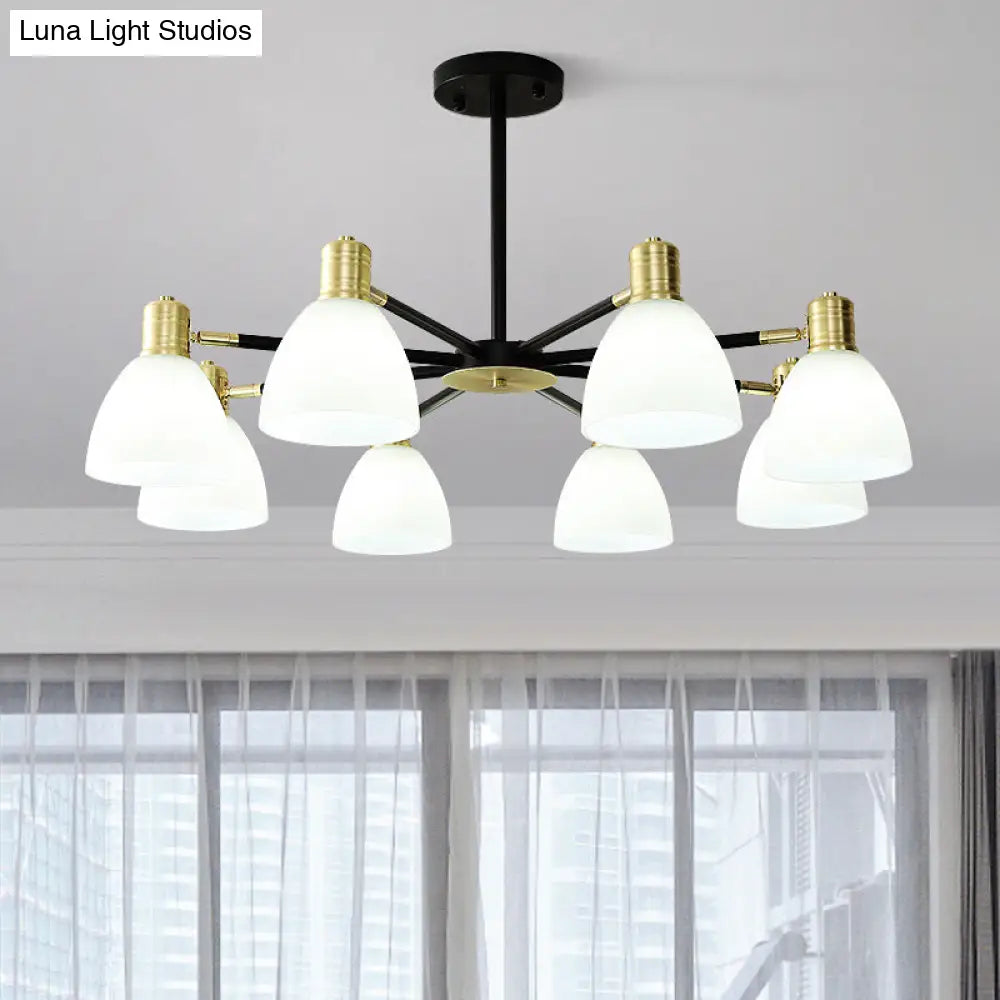 Modern Milky Glass Dome Pendant Light Stylish 5/6/8-Light Golden Chandelier Fixture