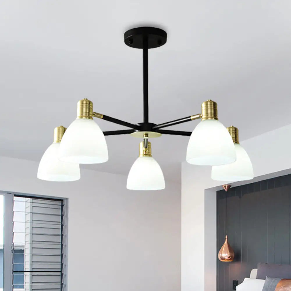 Modern Golden Chandelier Ceiling Pendant Light - Milky Glass Dome 5/6/8 Lights 5 / Gold