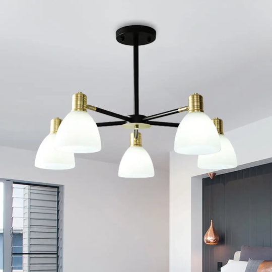 Modern Golden Chandelier Ceiling Pendant Light - Milky Glass Dome 5/6/8 Lights 5 / Gold