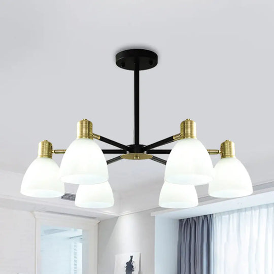 Modern Golden Chandelier Ceiling Pendant Light - Milky Glass Dome 5/6/8 Lights 6 / Gold