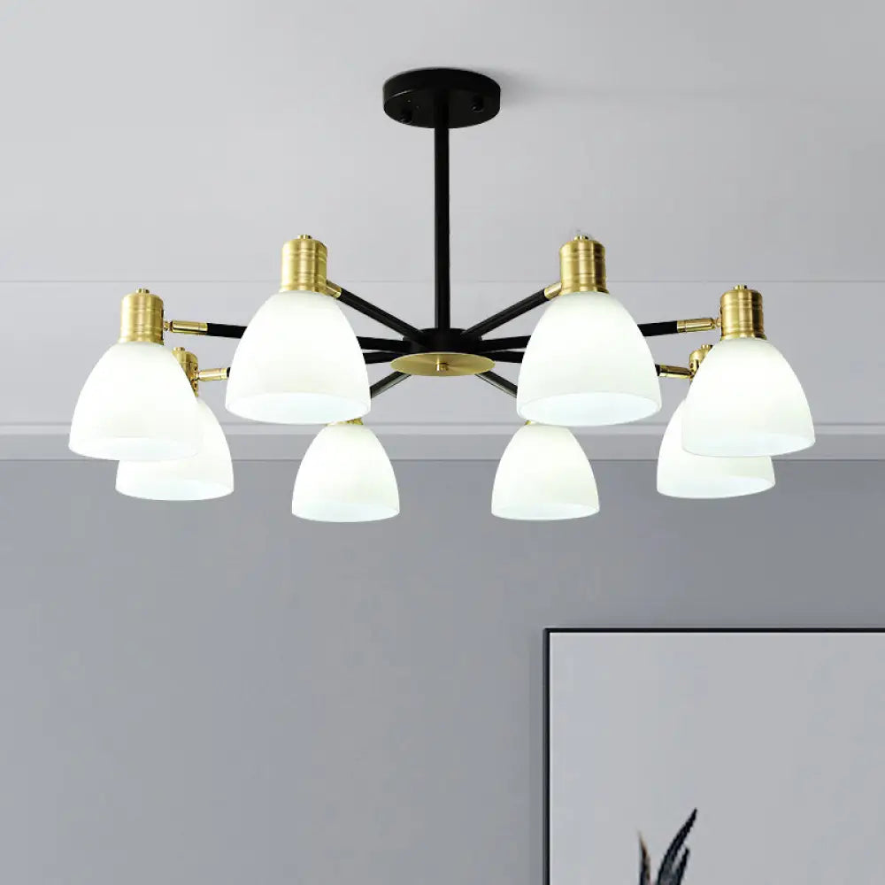 Modern Golden Chandelier Ceiling Pendant Light - Milky Glass Dome 5/6/8 Lights 8 / Gold