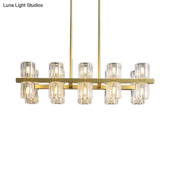 Modern Golden Cylindrical Crystal Pendant Light With 10/20 Island Lights For Dining Tables