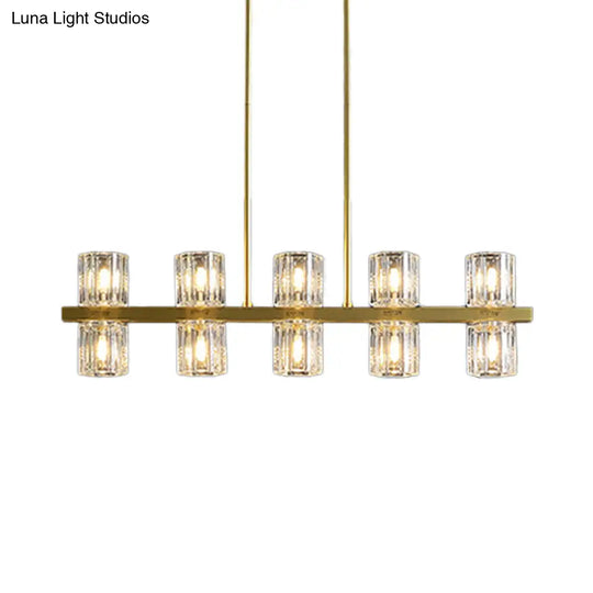 Modern Golden Cylindrical Crystal Pendant Light With 10/20 Island Lights For Dining Tables