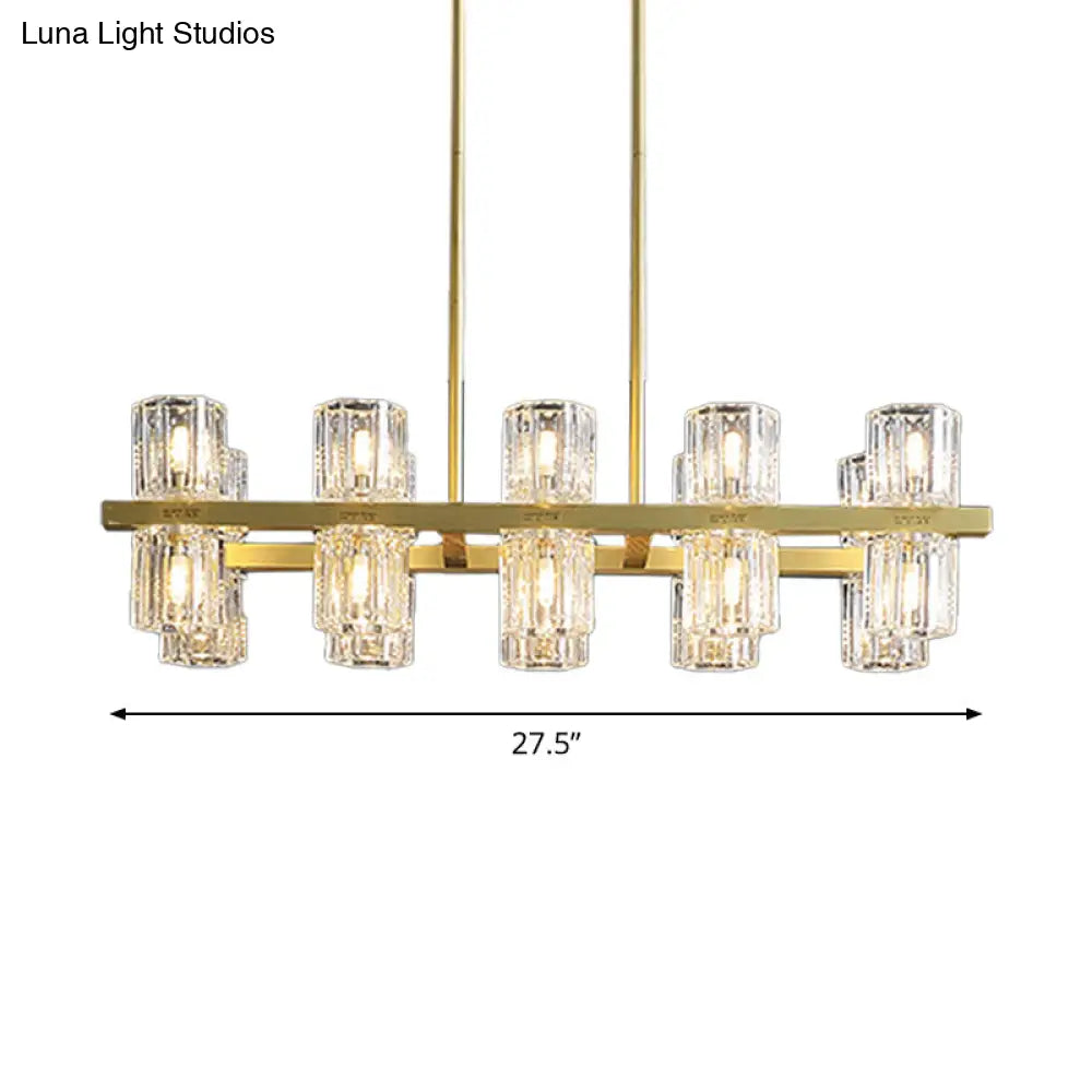 Modern Golden Cylindrical Crystal Pendant Light With 10/20 Island Lights For Dining Tables