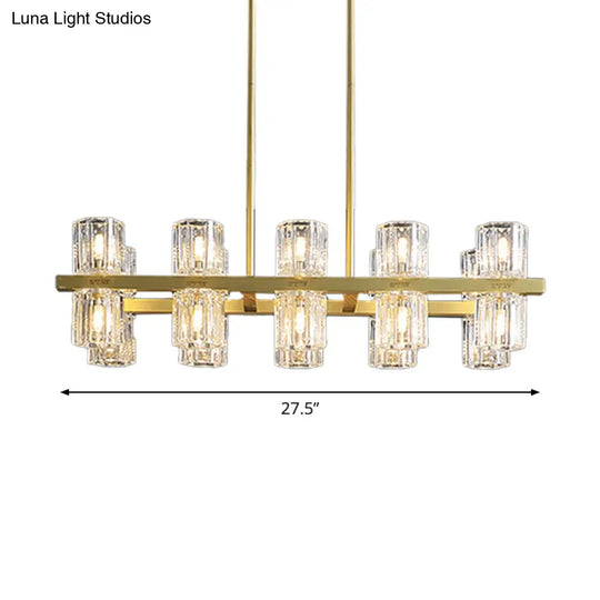 Modern Golden Cylindrical Crystal Pendant Light With 10/20 Island Lights For Dining Tables