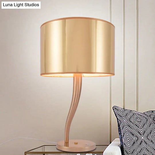 Modern Golden Fabric Bedside Book Light - Cylindrical Task Lighting With 1 Bulb Ideal For Reading