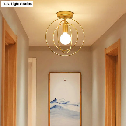 Modern Golden Flush Mount Ceiling Light With Triple Metal Ring - Ideal For Bedroom Gold