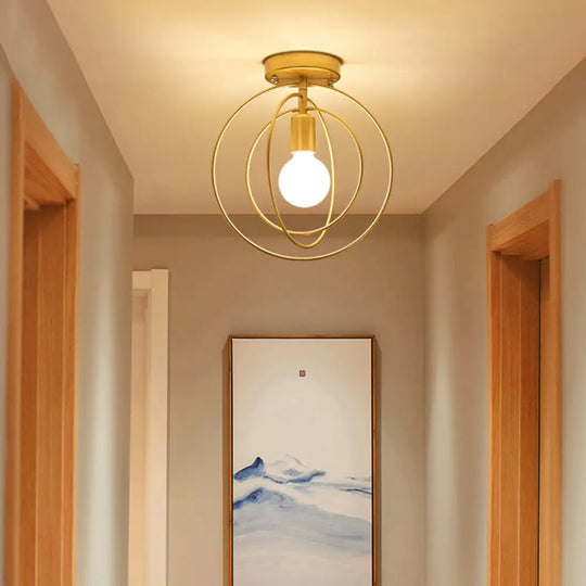 Modern Golden Flush Mount Ceiling Light With Triple Metal Ring - Ideal For Bedroom Gold
