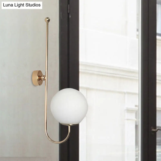 Modern Golden Gooseneck Wall Sconce With Frosted Glass Ball Shade For Bedroom