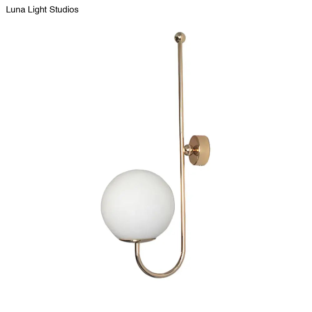 Modern Golden Gooseneck Wall Sconce With Frosted Glass Ball Shade For Bedroom