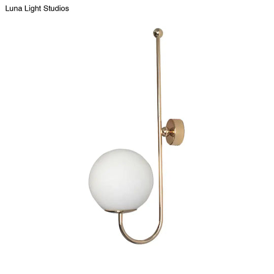 Modern Golden Gooseneck Wall Sconce With Frosted Glass Ball Shade For Bedroom