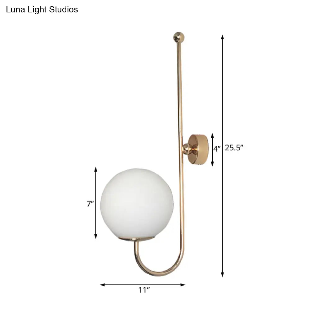 Modern Golden Gooseneck Wall Sconce With Frosted Glass Ball Shade For Bedroom