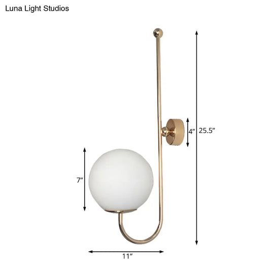 Modern Golden Gooseneck Wall Sconce With Frosted Glass Ball Shade For Bedroom