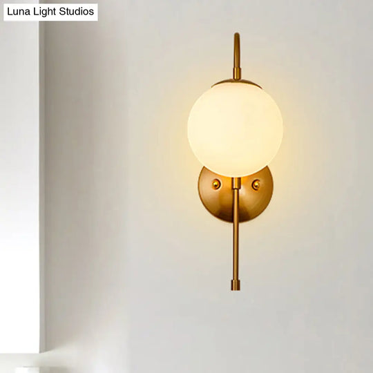 Modern Golden Gooseneck Wall Sconce With Frosted Glass Ball Shade For Bedroom