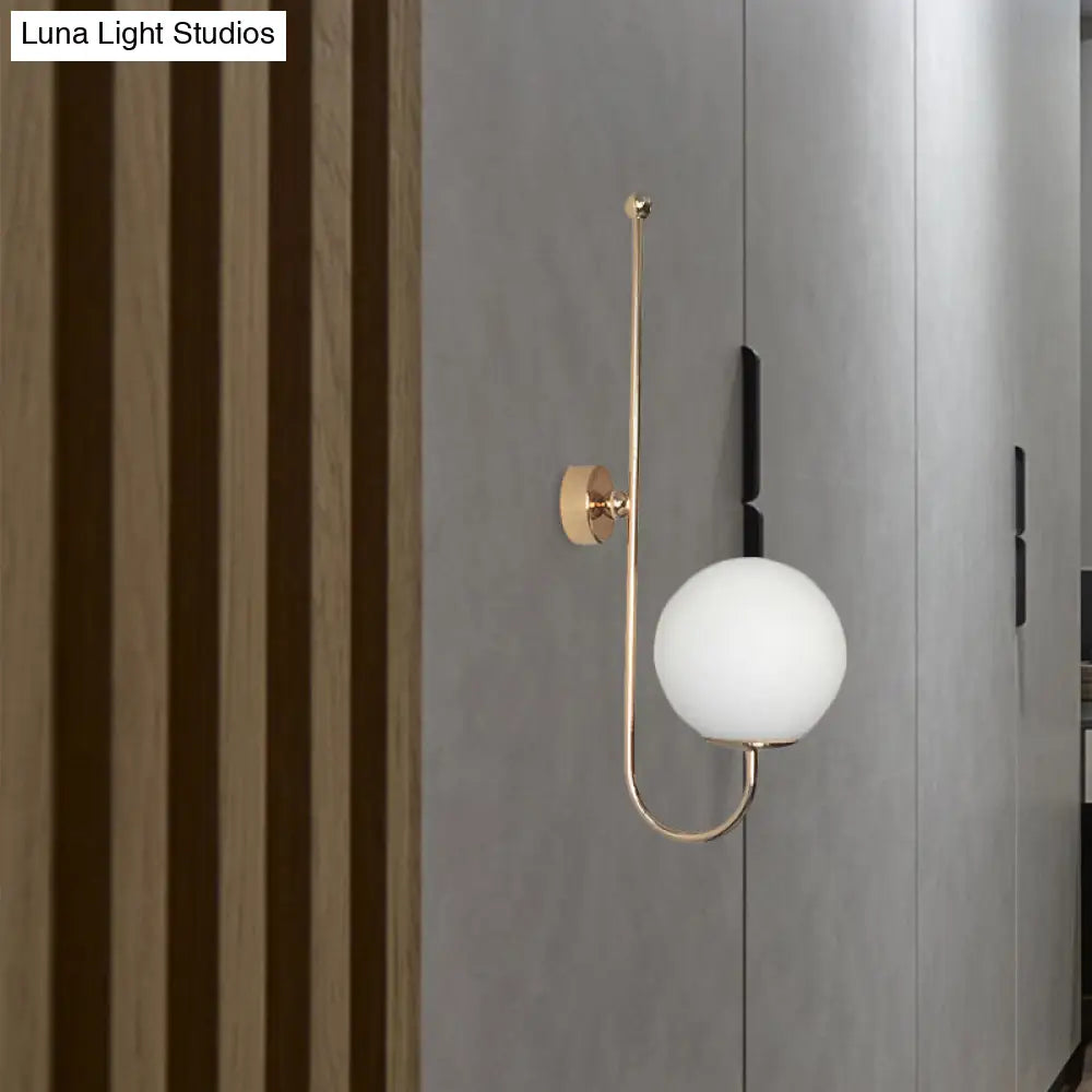 Modern Golden Gooseneck Wall Sconce With Frosted Glass Ball Shade For Bedroom