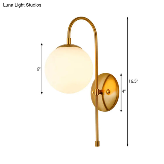 Modern Golden Gooseneck Wall Sconce With Frosted Glass Ball Shade For Bedroom