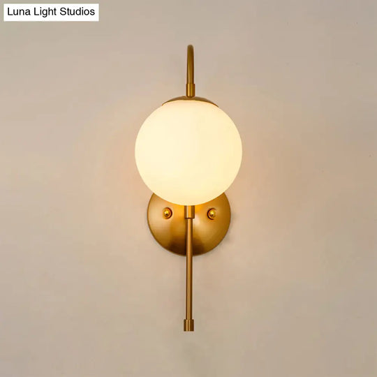 Modern Golden Gooseneck Wall Sconce With Frosted Glass Ball Shade For Bedroom