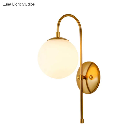 Modern Golden Gooseneck Wall Sconce With Frosted Glass Ball Shade For Bedroom