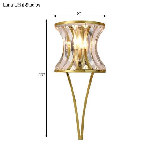 Modern Golden Hourglass Wall Sconce With Clear Crystal Detailing For Living Room