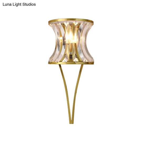 Modern Golden Hourglass Wall Sconce With Clear Crystal Detailing For Living Room