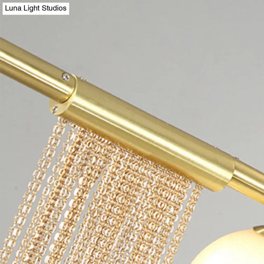 Modern Golden Linear Chandelier Pendant Light With Opal Glass Shades - 6/9 Heads Hanging Fixture For