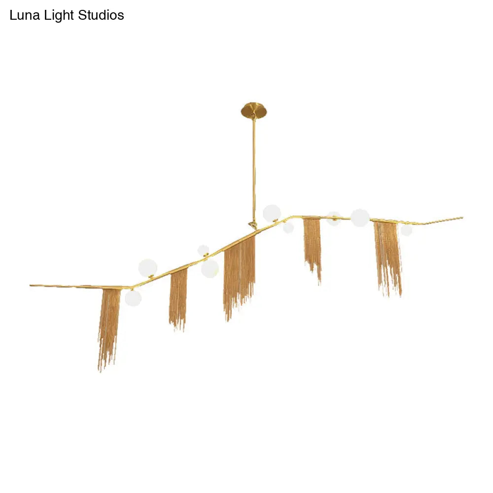 Modern Golden Linear Chandelier Pendant Light With Opal Glass Shades - 6/9 Heads Hanging Fixture For