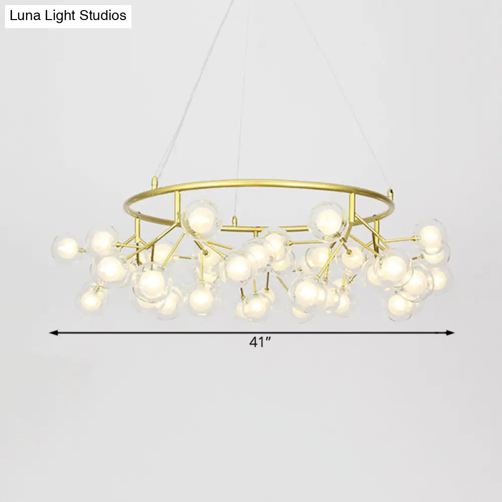 Modern Golden Ring Chandelier - 32/35.5 W Clear Glass Shade 27/36/45-Light Hanging Fixture