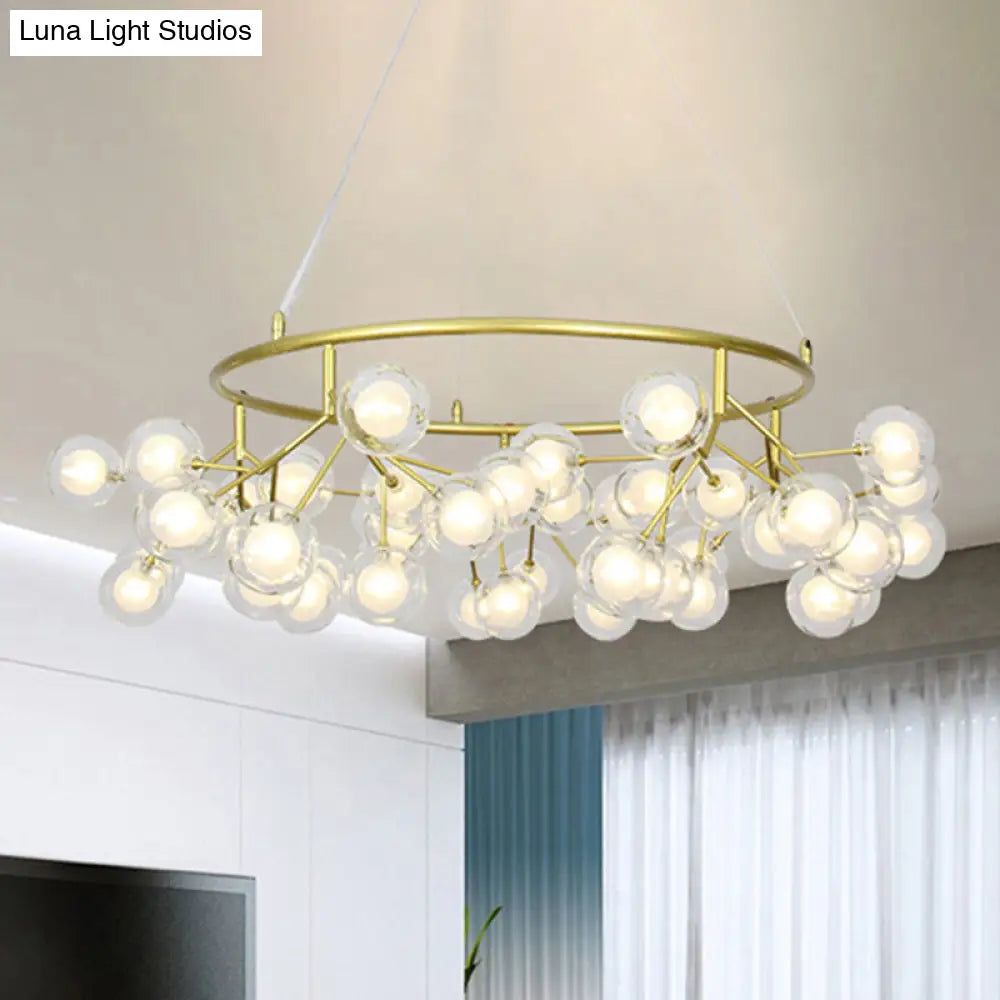 Modern Golden Ring Chandelier - 32/35.5 W Clear Glass Shade 27/36/45-Light Hanging Fixture