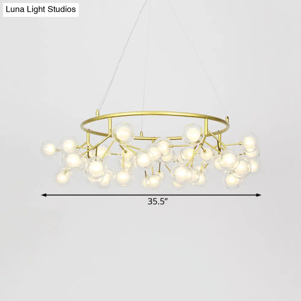 Modern Golden Ring Chandelier - 32/35.5 W Clear Glass Shade 27/36/45-Light Hanging Fixture