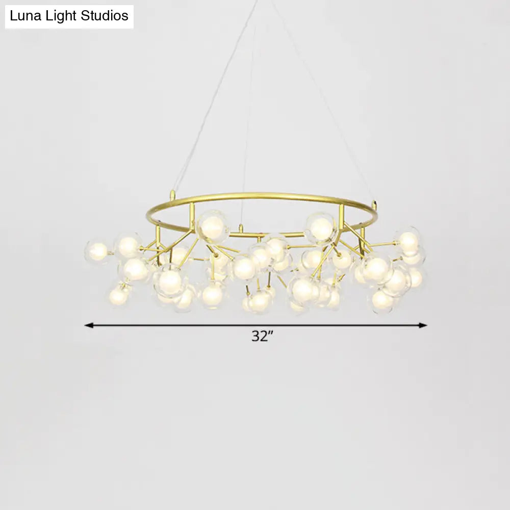 Modern Golden Ring Chandelier - 32/35.5 W Clear Glass Shade 27/36/45-Light Hanging Fixture