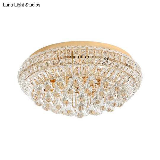 Modern Golden Round Crystal Flush Lamp With 4 Lights For Bedroom Ceiling