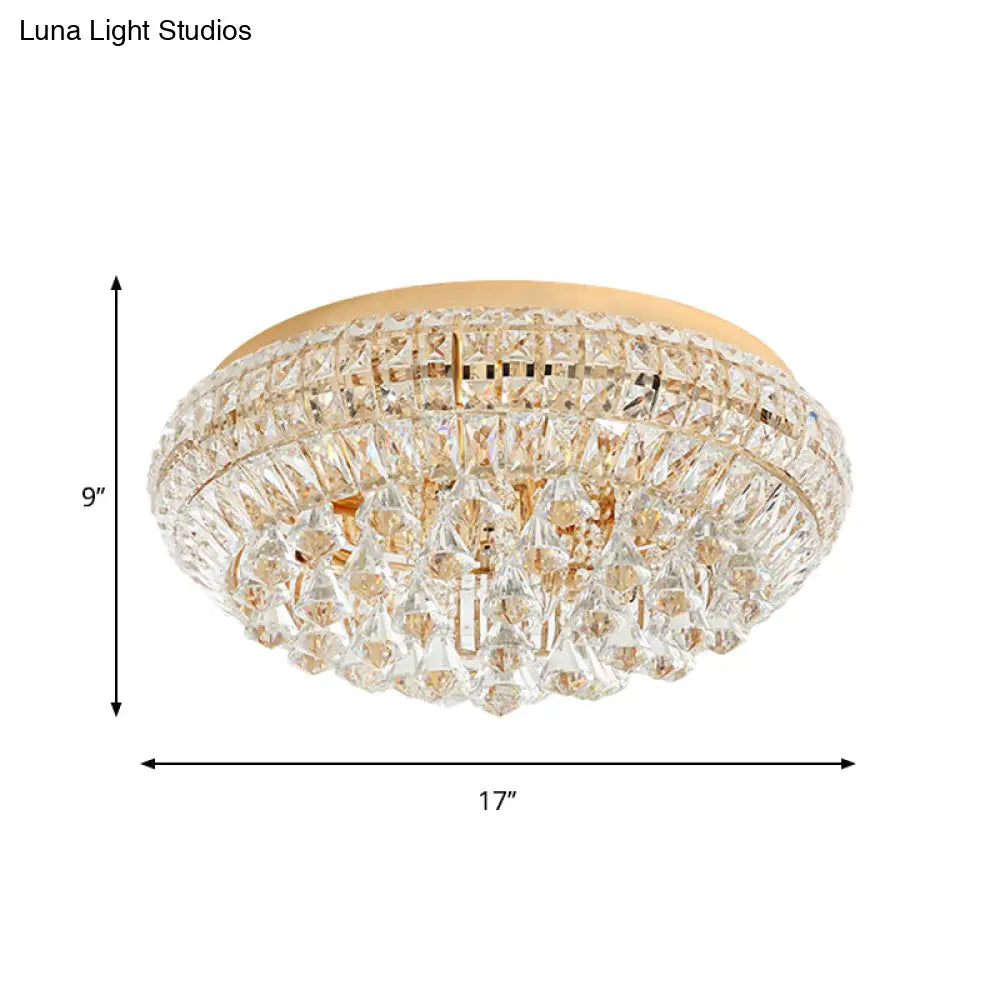 Modern Golden Round Crystal Flush Lamp With 4 Lights For Bedroom Ceiling