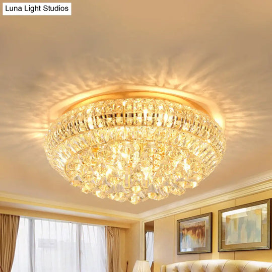 Modern Golden Round Crystal Flush Lamp With 4 Lights For Bedroom Ceiling Gold