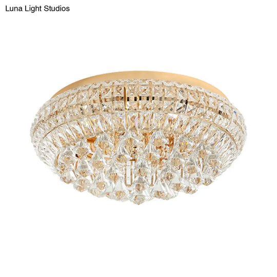 Modern Golden Round Crystal Flush Lamp With 4 Lights For Bedroom Ceiling