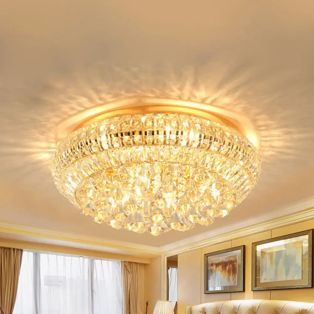 Modern Golden Round Crystal Flush Lamp With 4 Lights For Bedroom Ceiling Gold