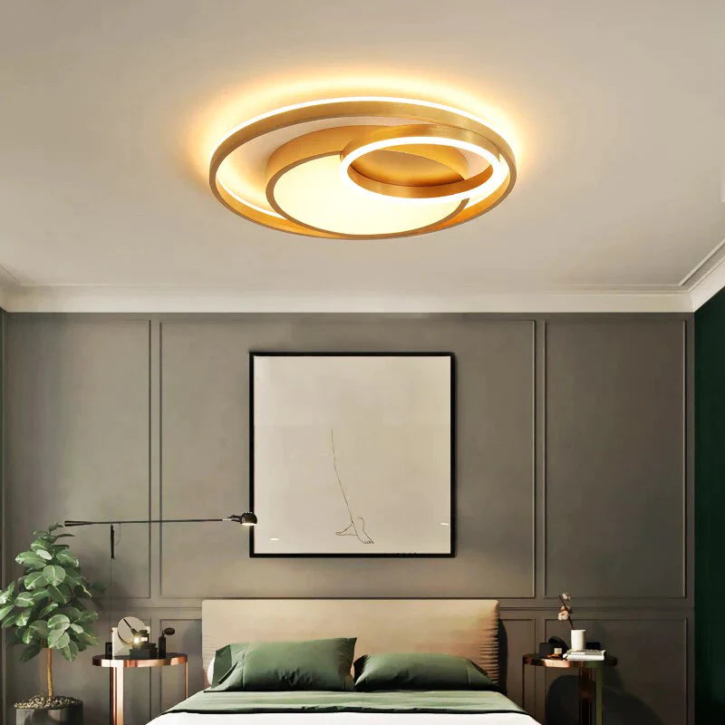 Modern Golden Round LED Ceiling Lamps Living Room Bedroom Dimmable Remote Control Acrylic Light Indoor Lighting