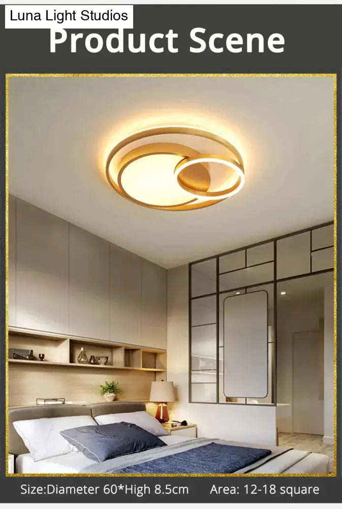 Modern Golden Round Led Ceiling Lamps Living Room Bedroom Dimmable Remote Control Acrylic Light