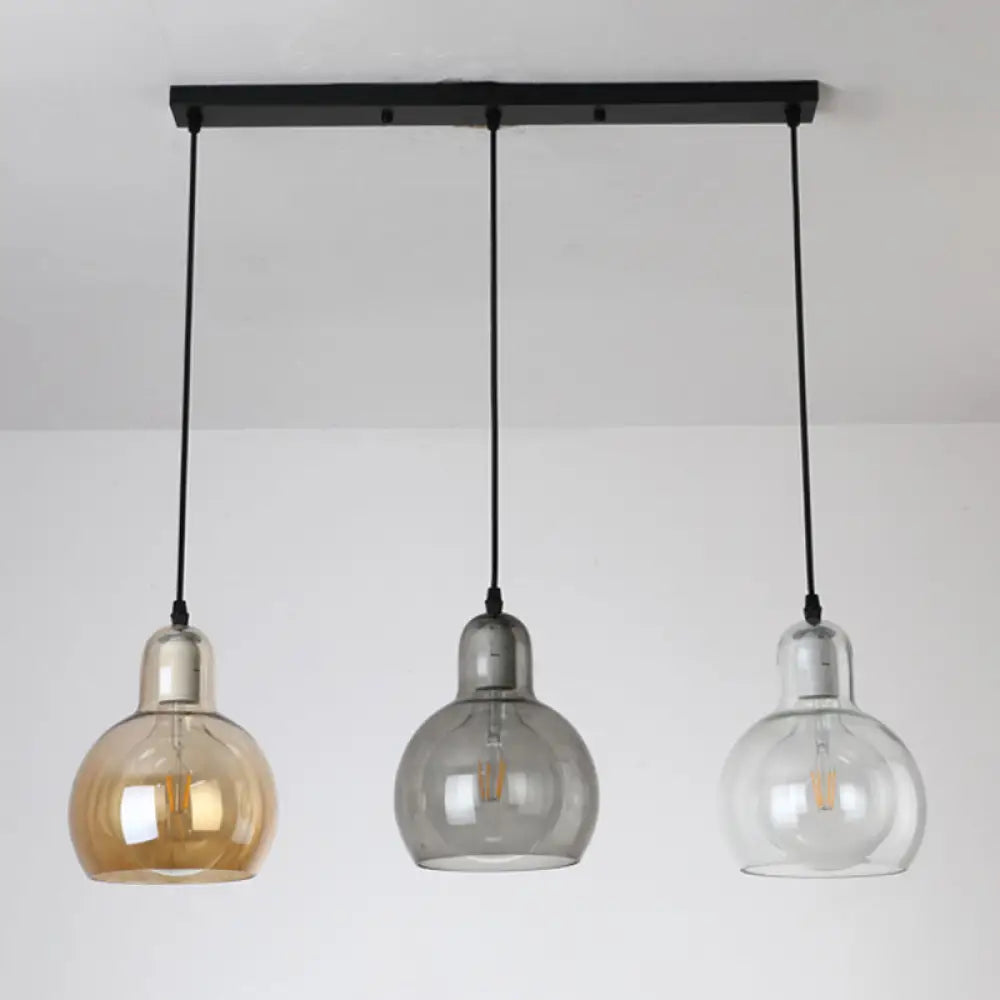 Modern Gourd Pendant Lamp With 3 Glass Heads - Black Suspension Light For Dining Room / 23.5’