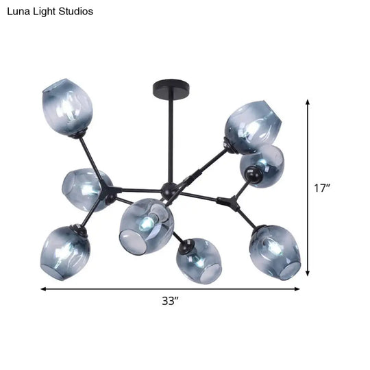 Blue Glass Semi Flush Mount Chandelier: Modernist 8-Head Ceiling Light For Living Room