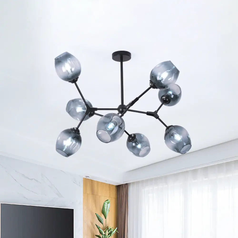 Modern Gradient Blue Glass 8 - Head Semi Flush Mount Ceiling Chandelier For Living Room
