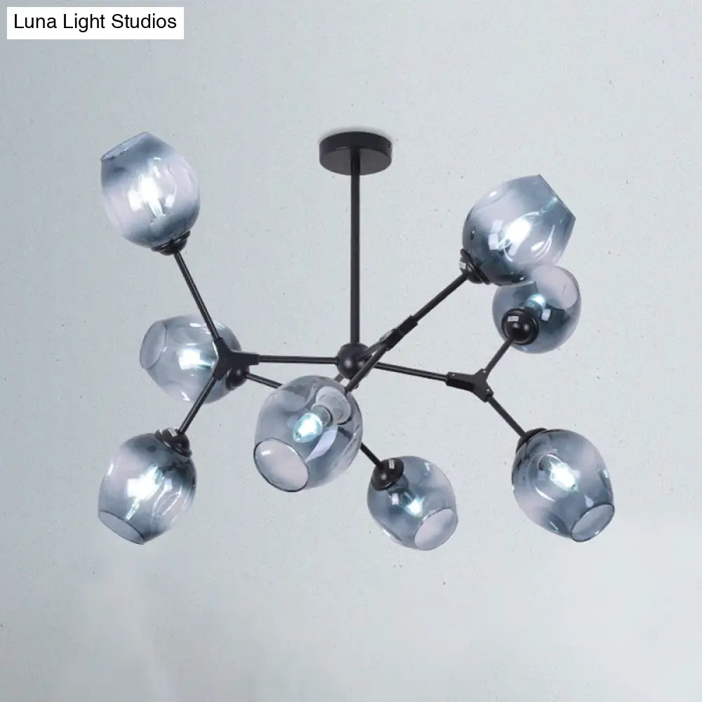 Modern Gradient Blue Glass 8 - Head Semi Flush Mount Ceiling Chandelier For Living Room