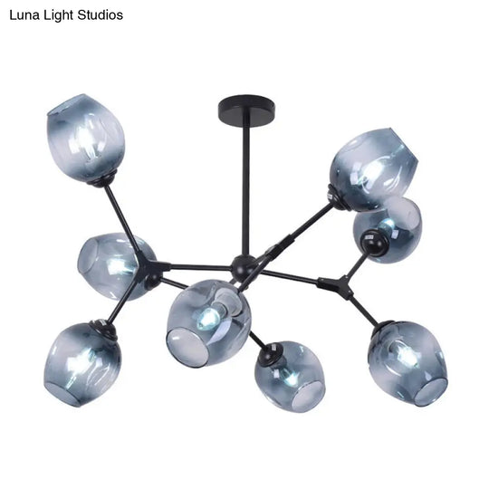 Blue Glass Semi Flush Mount Chandelier: Modernist 8-Head Ceiling Light For Living Room