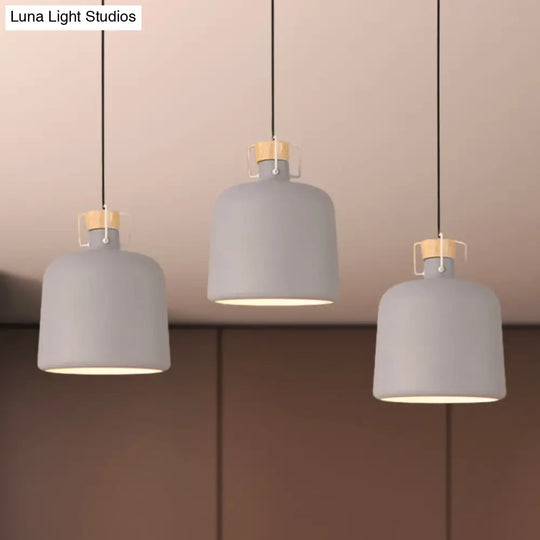 Modern Gray Bucket Pendant Lighting With 3 Bulbs Stylish Metallic Ceiling Light For Kitchen Grey /