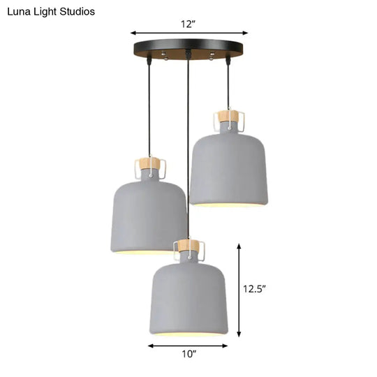 Modern Gray Bucket Pendant Lighting With 3 Bulbs Stylish Metallic Ceiling Light For Kitchen