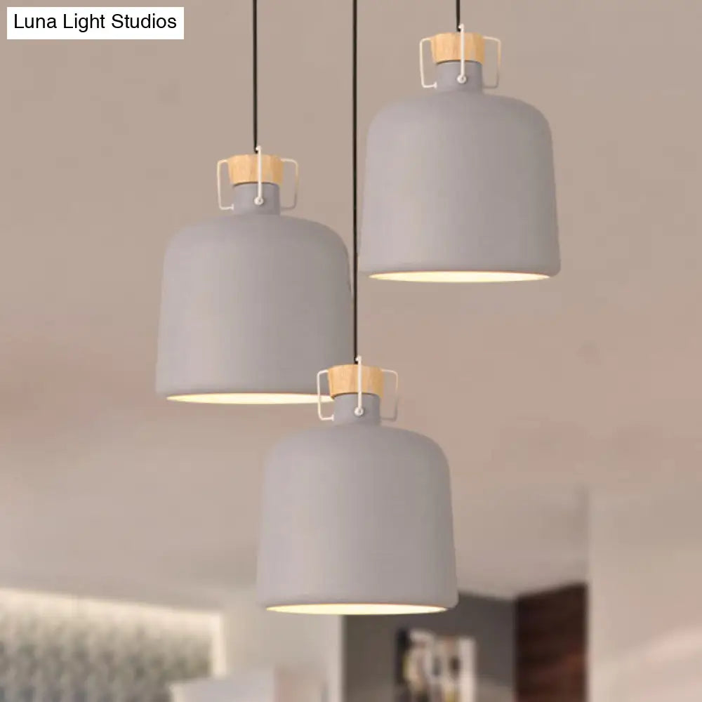 Modern Gray Bucket Pendant Lighting With 3 Bulbs Stylish Metallic Ceiling Light For Kitchen Grey /