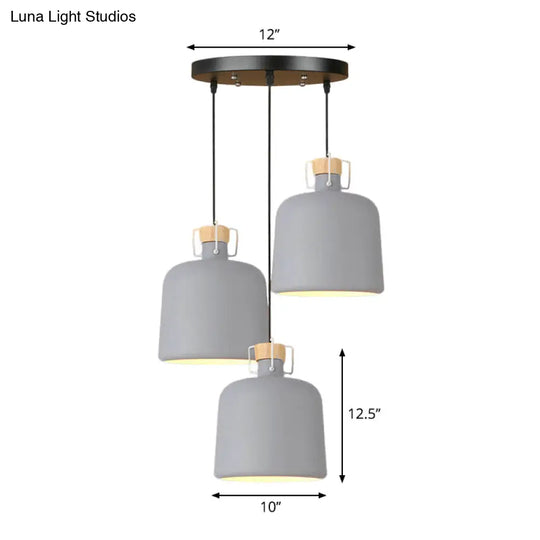 Modern Gray Metallic Bucket Pendant Lighting With Round/Linear Canopy - Perfect For Kitchen (3