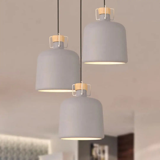 Modern Gray Metallic Bucket Pendant Lighting With Round/Linear Canopy - Perfect For Kitchen (3