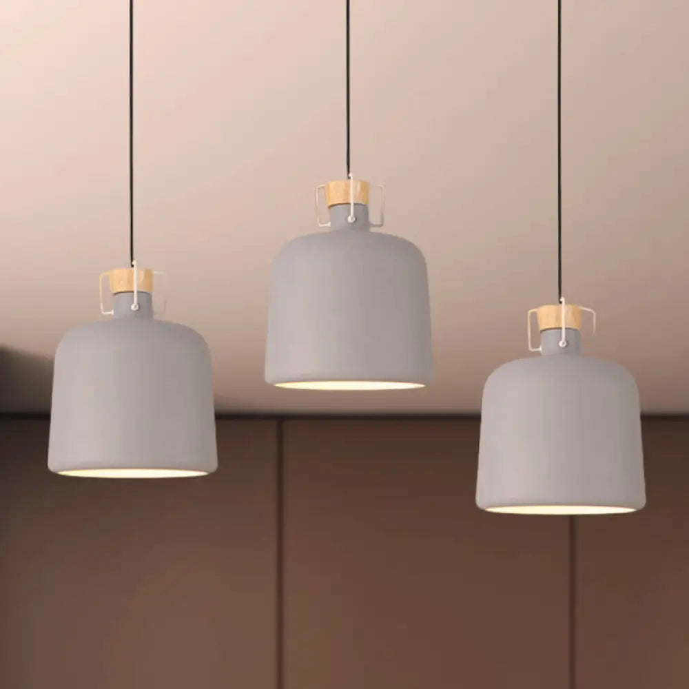 Modern Gray Metallic Bucket Pendant Lighting With Round/Linear Canopy - Perfect For Kitchen (3